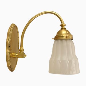 Wall Lamp in Brass with Satin Shade, France, 1919-KDB-1777154