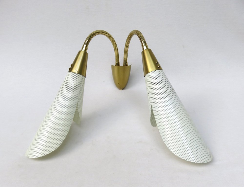 Wall Lamp in White Perforated Sheet Metal, 1950s