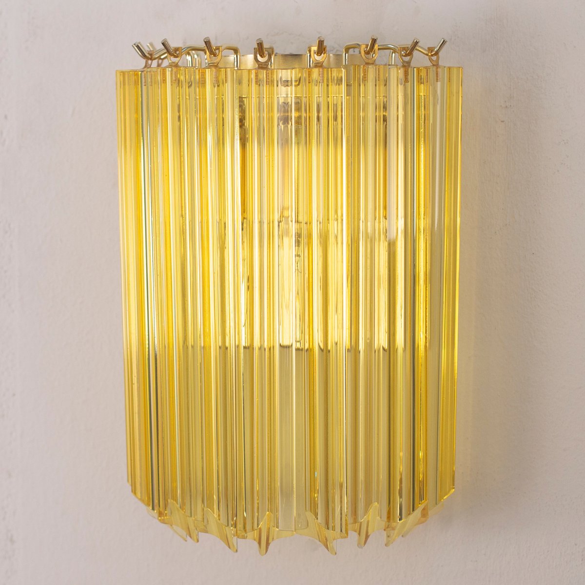 Wall Lamp with Quadrihedral Murano Glass Yellow Color, Italy, 1990s