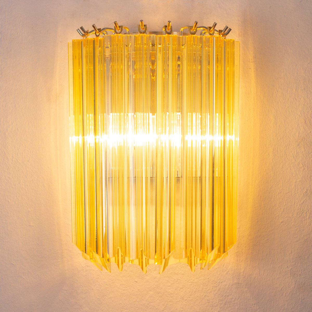 Wall Lamp with Quadrihedral Murano Glass Yellow Color, Italy, 1990s