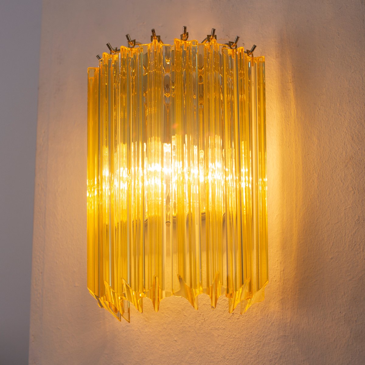 Wall Lamp with Quadrihedral Murano Glass Yellow Color, Italy, 1990s