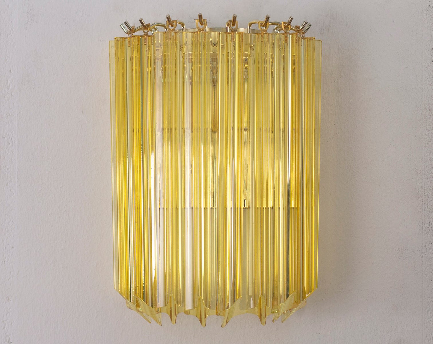 Wall Lamp with Quadrihedral Murano Glass Yellow Color, Italy, 1990s, Set of 2