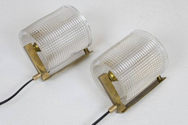 Wall Lamps in Brass and Glass, 1950s, Set of 2-LMR-1195998