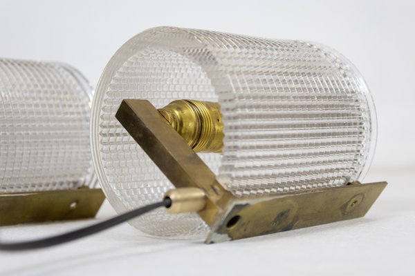 Wall Lamps in Brass and Glass, 1950s, Set of 2-LMR-1195998