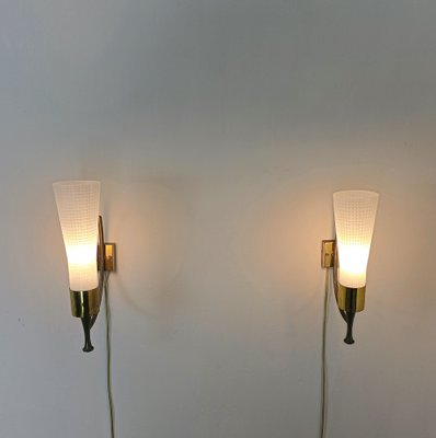 Wall Lamps in Brass and Glass, 1950s, Set of 3-ZST-1761091