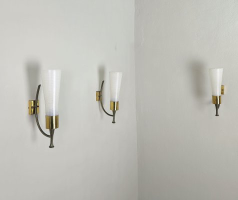 Wall Lamps in Brass and Glass, 1950s, Set of 3-ZST-1761091