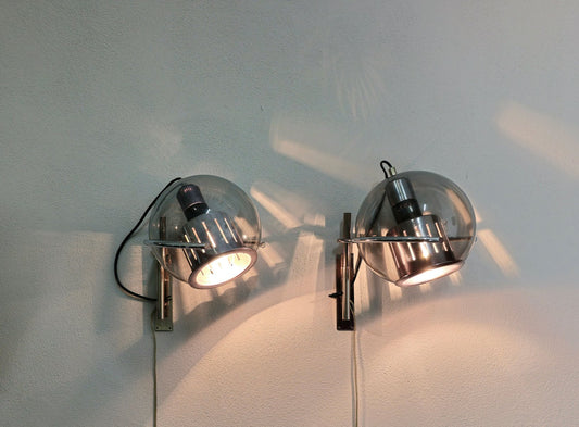 Wall Lamps in Brass Fumé and Metal in the style of Luigi Caccia Domini Italia, 1960s, Set of 2