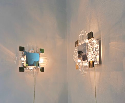 Wall Lamps in Chromed Metal and Glass by Gaetano Sciolari, 1970s, Set of 2-ZST-1786968