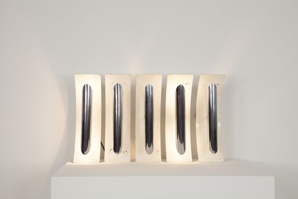 Wall Lamps in White Painted Aluminum and Chrome, Italy, 1970s, Set of 5-AA-1764456