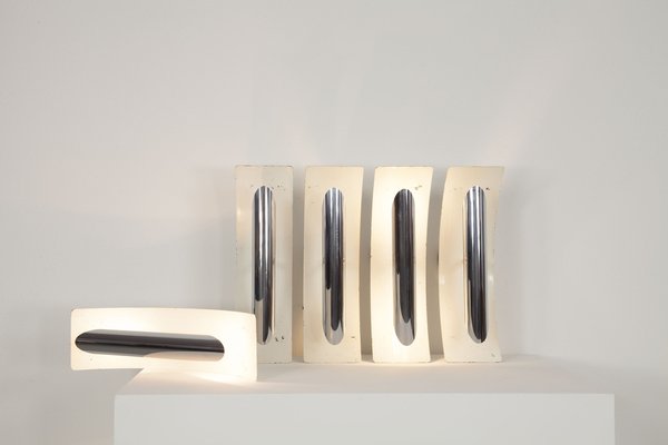 Wall Lamps in White Painted Aluminum and Chrome, Italy, 1970s, Set of 5-AA-1764456