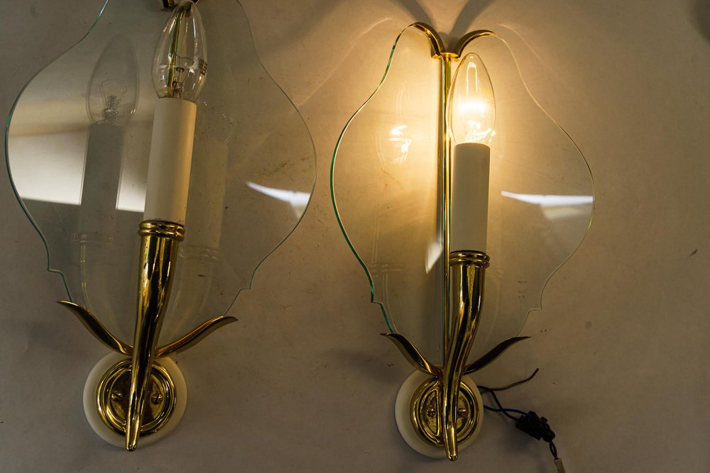 Wall Lamps with Original Glass Shades, Vienna, 1950s