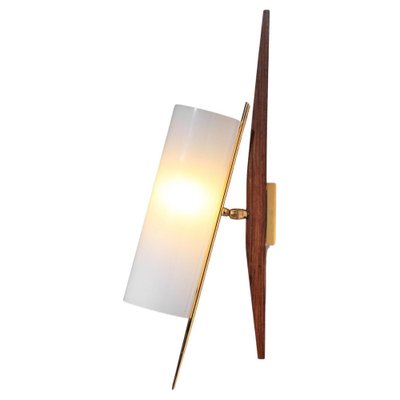 Wall Light in Acrylic Glass, Teak and Brass Tube from Arlus, 1960s-YU-1800674