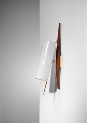 Wall Light in Acrylic Glass, Teak and Brass Tube from Arlus, 1960s-YU-1800674