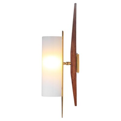 Wall Light in Acrylic Glass, Teak and Brass Tube from Arlus, 1960s-YU-1800674