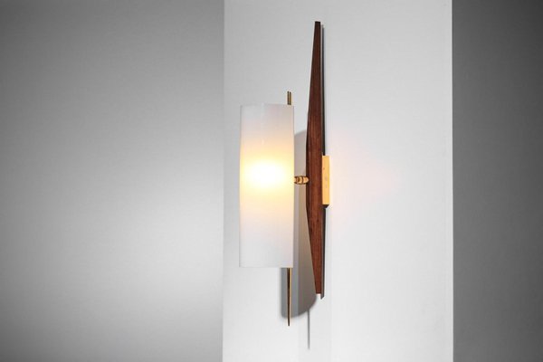 Wall Light in Acrylic Glass, Teak and Brass Tube from Arlus, 1960s-YU-1800674