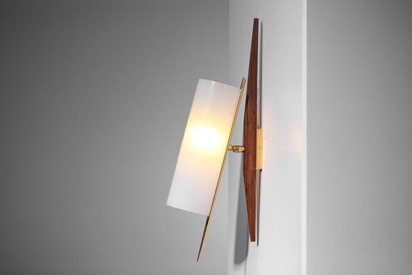 Wall Light in Acrylic Glass, Teak and Brass Tube from Arlus, 1960s-YU-1800674