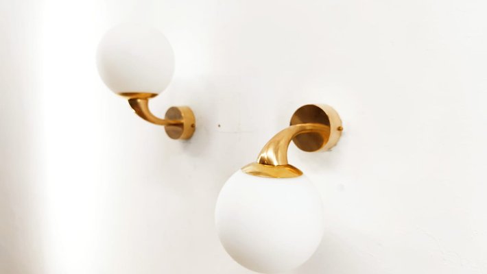 Wall Light in Glass & Brass-QLH-1336614