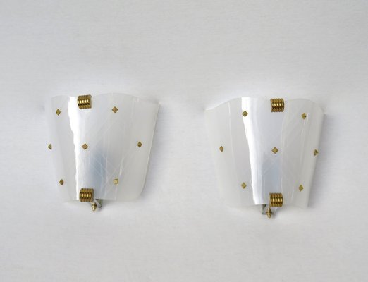 Wall Lights in Acrylic Glass & Brass, France, 1950s, Set of 2-EY-1757161