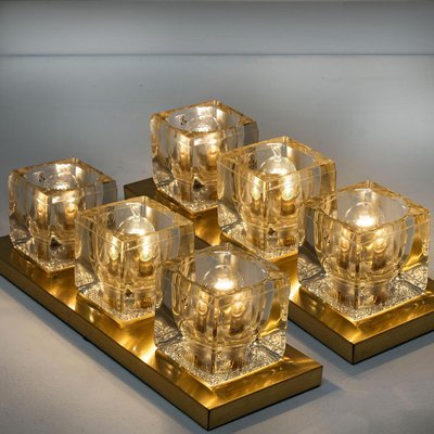 Wall Lights in Brass and Glass from Peill & Putzler, 1970s, Set of 5-VDW-876351