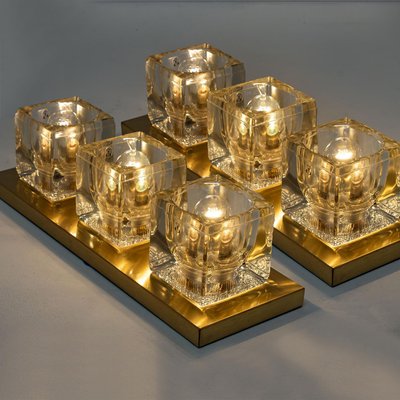 Wall Lights in Brass and Glass from Peill & Putzler, 1970s, Set of 5-VDW-876351