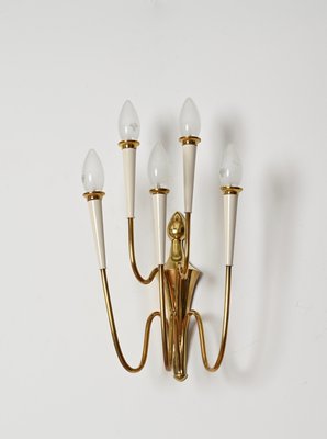 Wall Lights in Brass and White Enameled Metal attributed to Oscar Torlasco, Italy, 1950s, Set of 2-JDR-2035233