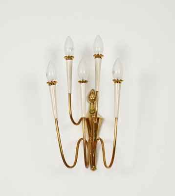 Wall Lights in Brass and White Enameled Metal attributed to Oscar Torlasco, Italy, 1950s, Set of 2-JDR-2035233