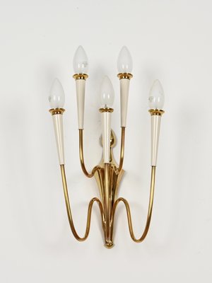 Wall Lights in Brass and White Enameled Metal attributed to Oscar Torlasco, Italy, 1950s, Set of 2-JDR-2035233