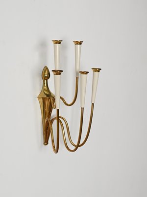 Wall Lights in Brass and White Enameled Metal attributed to Oscar Torlasco, Italy, 1950s, Set of 2-JDR-2035233