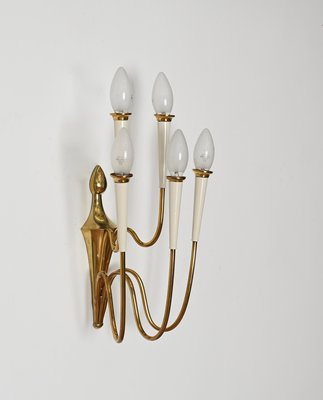 Wall Lights in Brass and White Enameled Metal attributed to Oscar Torlasco, Italy, 1950s, Set of 2-JDR-2035233