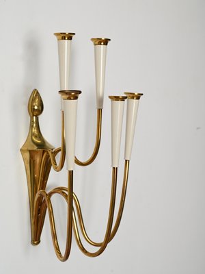 Wall Lights in Brass and White Enameled Metal attributed to Oscar Torlasco, Italy, 1950s, Set of 2-JDR-2035233