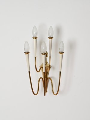 Wall Lights in Brass and White Enameled Metal attributed to Oscar Torlasco, Italy, 1950s, Set of 2-JDR-2035233