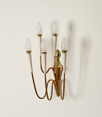 Wall Lights in Brass and White Enameled Metal attributed to Oscar Torlasco, Italy, 1950s, Set of 2-JDR-2035233