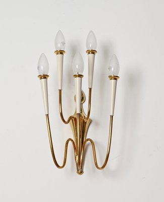 Wall Lights in Brass and White Enameled Metal attributed to Oscar Torlasco, Italy, 1950s, Set of 2-JDR-2035233