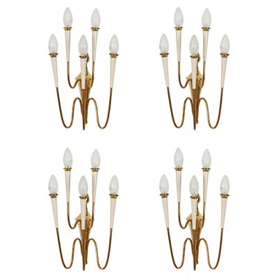 Wall Lights in Brass and White Enameled Metal by Gio Ponti, Italy, 1950s, Set of 4-JDR-2035234