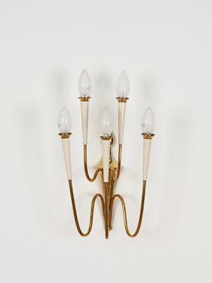 Wall Lights in Brass and White Enameled Metal by Gio Ponti, Italy, 1950s, Set of 4-JDR-2035234