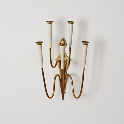 Wall Lights in Brass and White Enameled Metal by Gio Ponti, Italy, 1950s, Set of 4-JDR-2035234