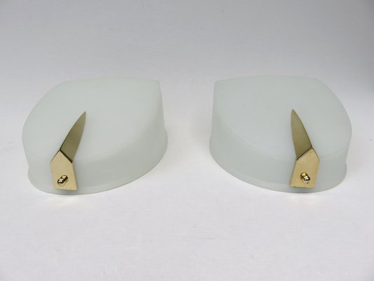 Wall Lights in Brass & Glass attributed to Holophane, 1950s, Set of 4-EY-1794639