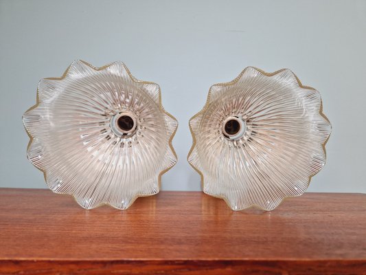 Wall Lights in Gilded Bronze and Grooved Glass from Holophane, 1920s, Set of 2-FAX-1733863