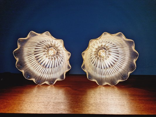 Wall Lights in Gilded Bronze and Grooved Glass from Holophane, 1920s, Set of 2-FAX-1733863