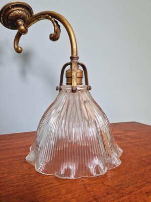 Wall Lights in Gilded Bronze and Grooved Glass from Holophane, 1920s, Set of 2-FAX-1733863