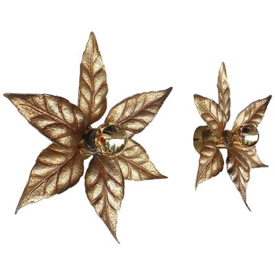 Wall Lights in Gilt Brass Leaves by Willy Daro for Massive, 1970s, Belgium, Set of 2-DEK-932616