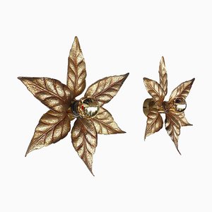 Wall Lights in Gilt Brass Leaves by Willy Daro for Massive, 1970s, Belgium, Set of 2-DEK-932616