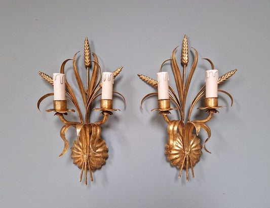 Wall Lights in Gilt Metal, Florence, Italy, 1970s, Set of 2