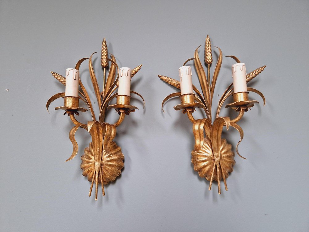 Wall Lights in Gilt Metal, Florence, Italy, 1970s, Set of 2