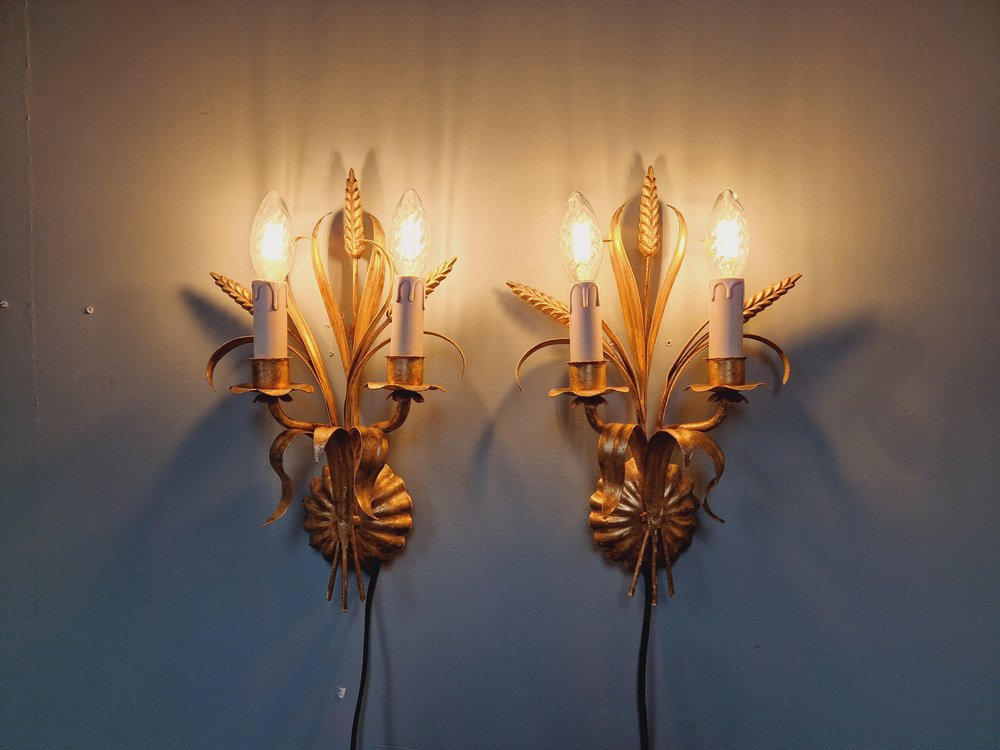 Wall Lights in Gilt Metal, Florence, Italy, 1970s, Set of 2