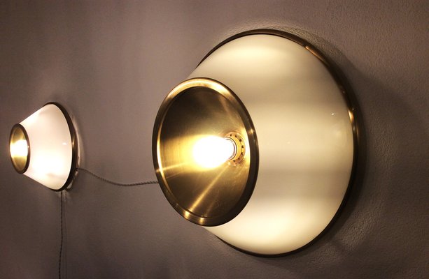 Wall Lights in Glass and Brass in the style of Luigi Caccia Dominioni, 1960s, Set of 3-QZG-1787420