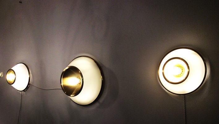 Wall Lights in Glass and Brass in the style of Luigi Caccia Dominioni, 1960s, Set of 3-QZG-1787420