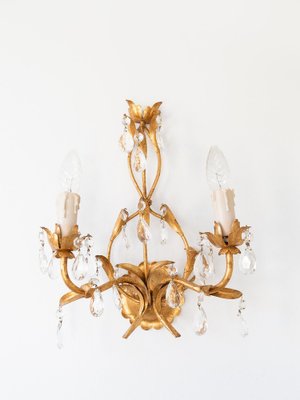 Wall Lights in Golden Metal with Crystals, 1960s-JWI-1733686