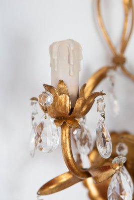 Wall Lights in Golden Metal with Crystals, 1960s-JWI-1733686