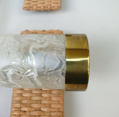 Wall Lights in Ice Glass, Rattan & Brass from Doria Leuchten, 1960s, Set of 2-EY-1750140